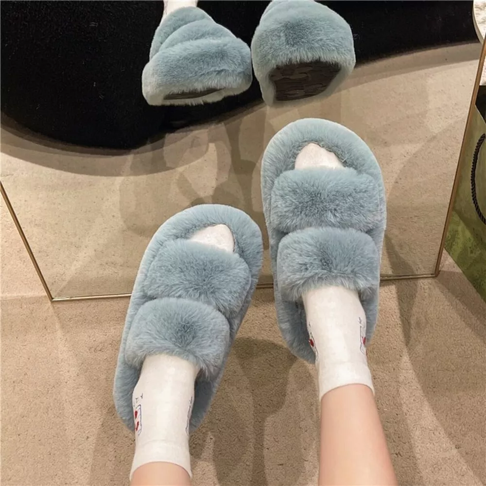 Fuzzy Open Toe Slippers