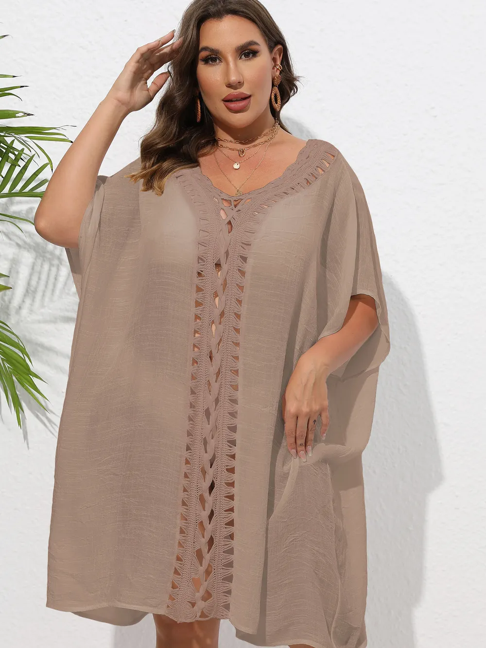 Crochet Trim V-Neck Beach Cover Up Dress, image 19