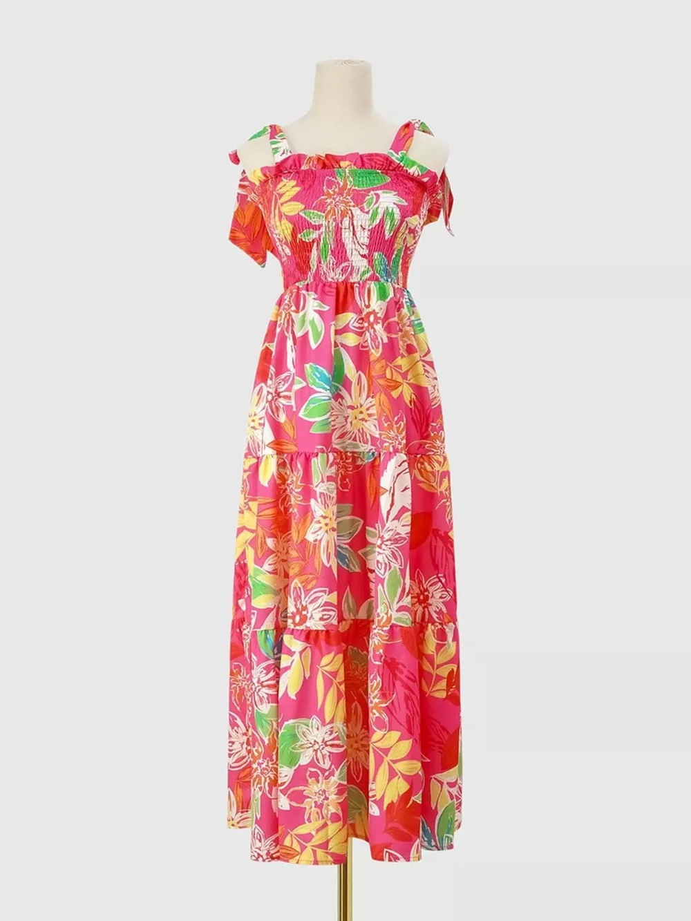 Tropical Print Smocked Tie-Strap Dress, image 16