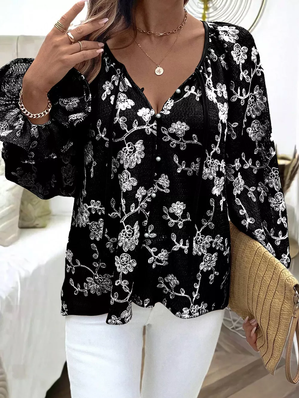 Floral Embroidered Long Sleeve Shirt, image 7