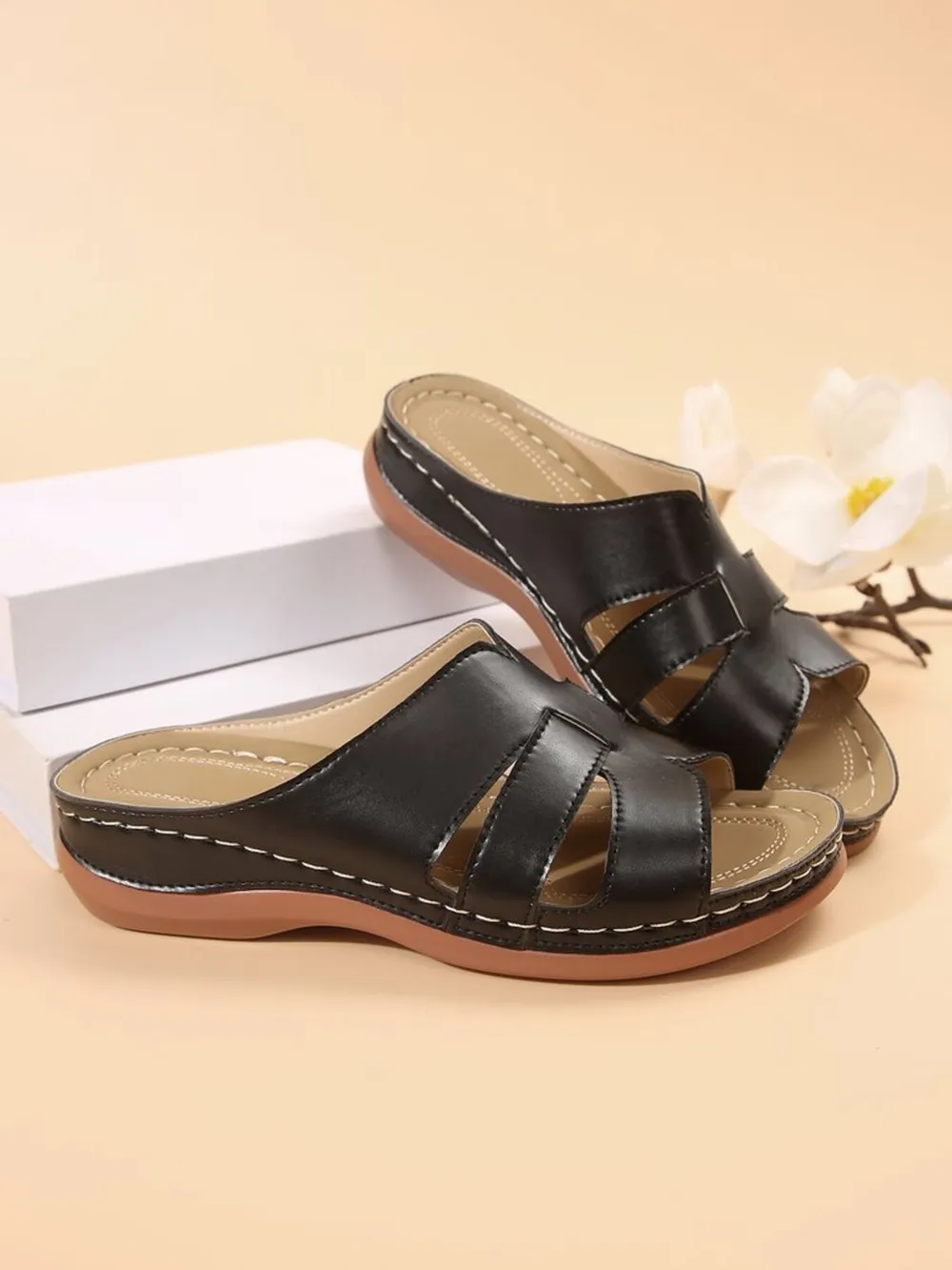 Cutout Leather Open Toe Sandals, image 3