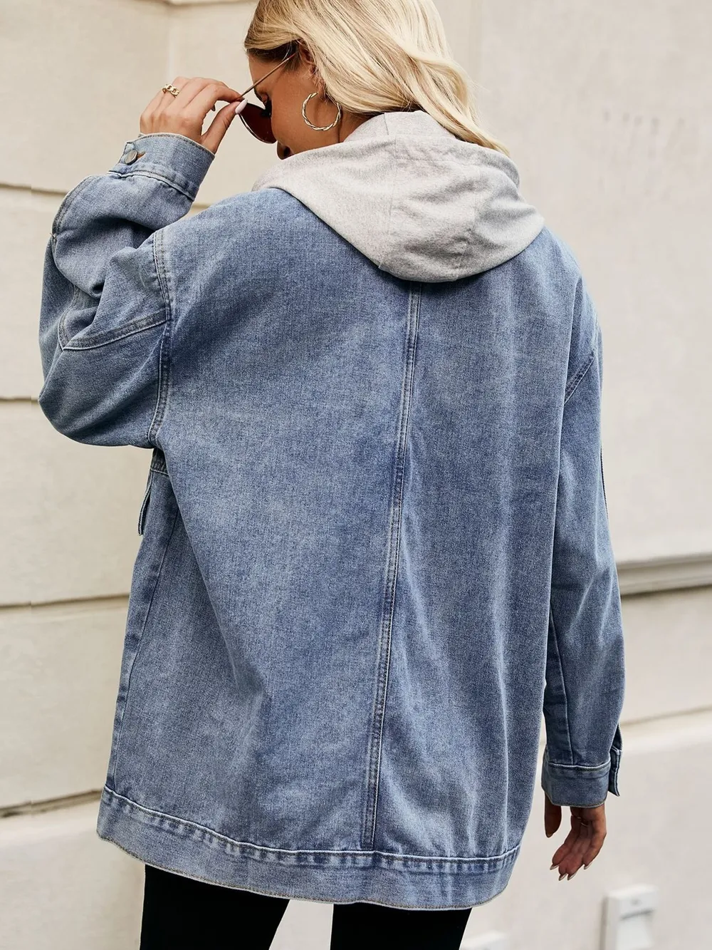 Oversized Button Up Denim Jacket with Hood, image 14