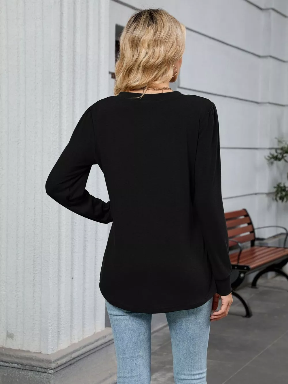 V-Neck Long Sleeve Relaxed Fit T-Shirt, image 25