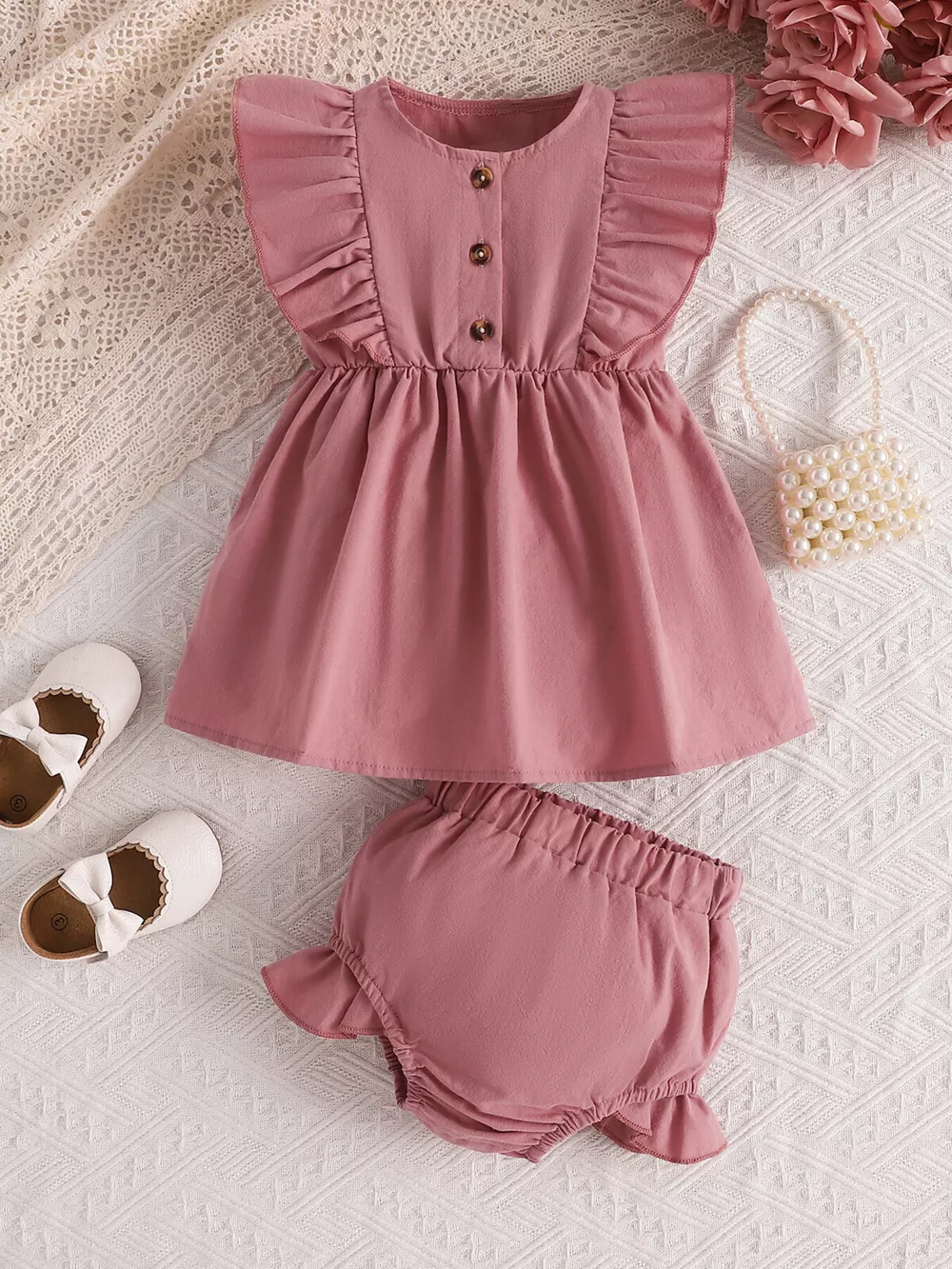 Children's Ruffle Trim Button Front Top and Shorts Set, image 7