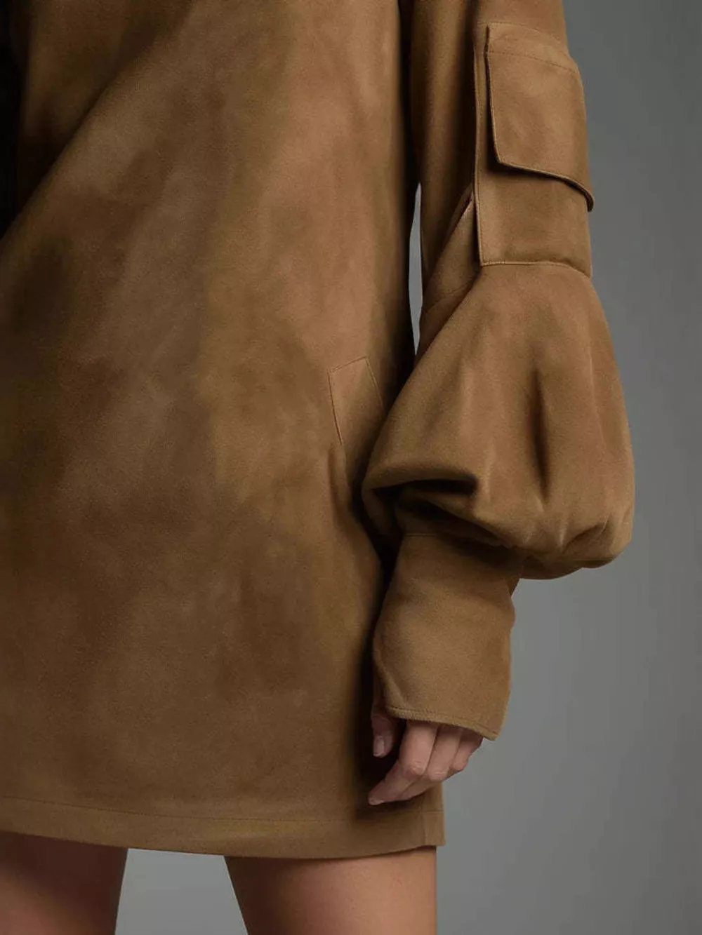 Turtleneck Lantern Sleeve Mini Dress with Pockets, image 4