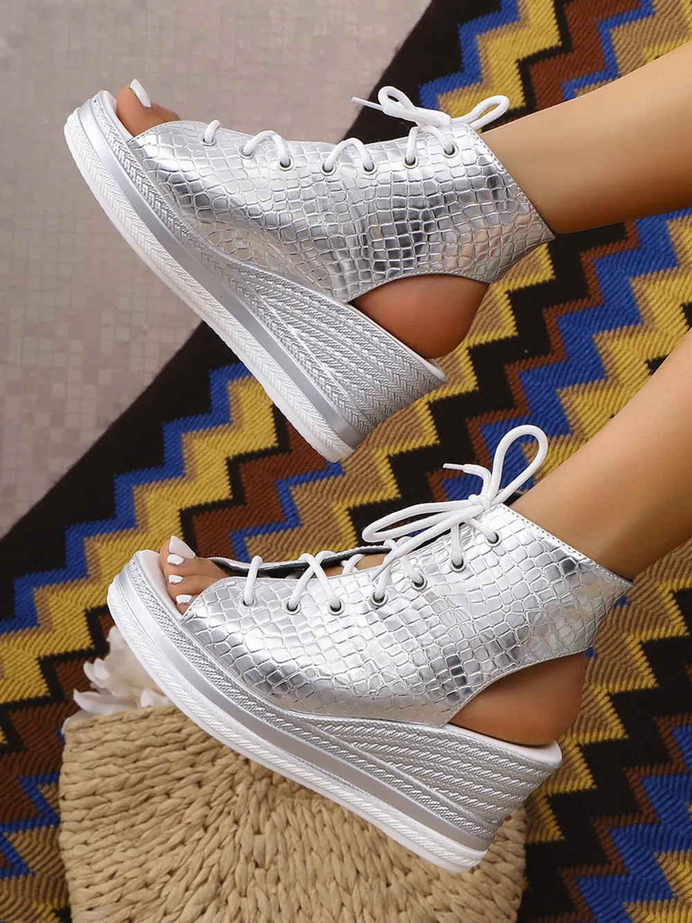 Lace Up Open Toe Wedge Sandals, image 4