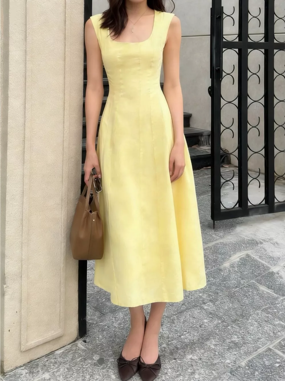 Sleeveless Scoop Neck A-Line Midi Dress, image 5
