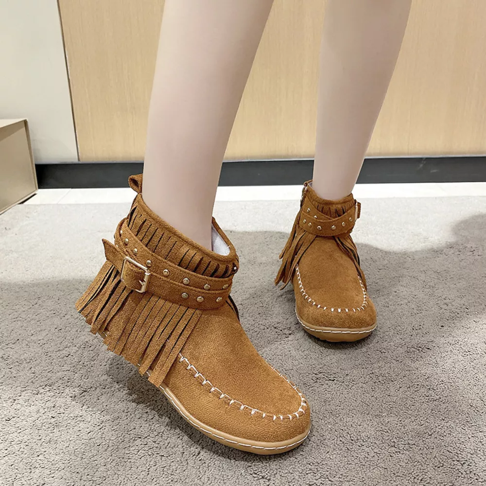 Fringe Round Toe Flats Boots, image 6