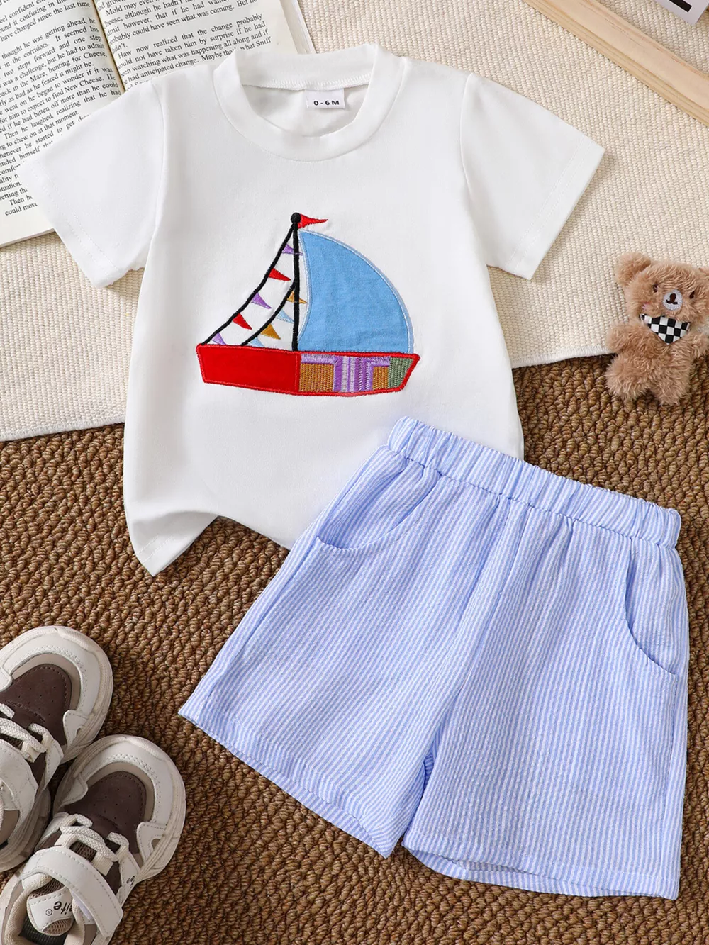 Children's Sailboat Tee and Striped Shorts Set