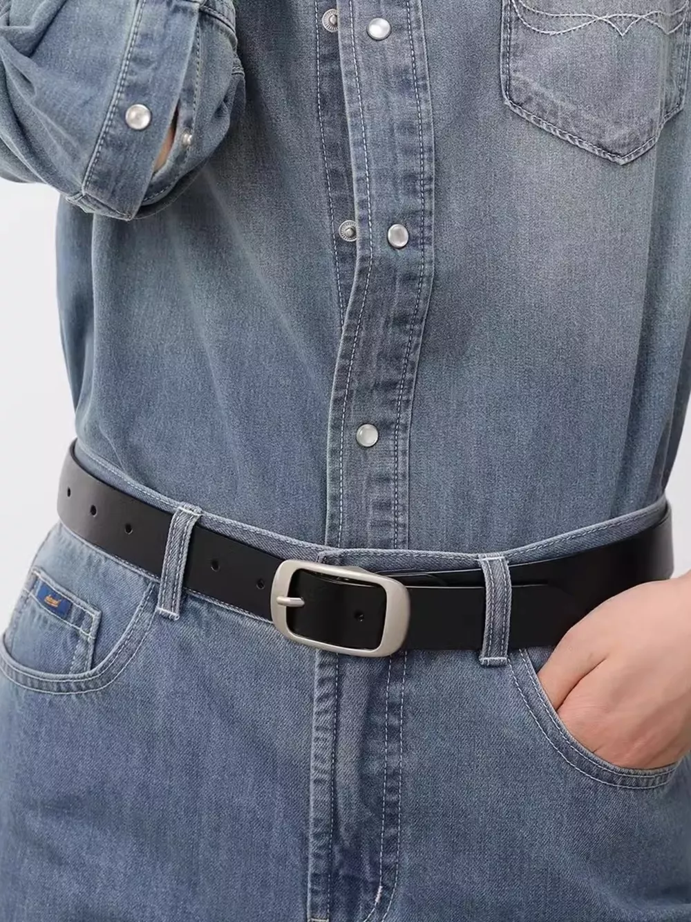 Leather Belt with Silver Buckle, image 2