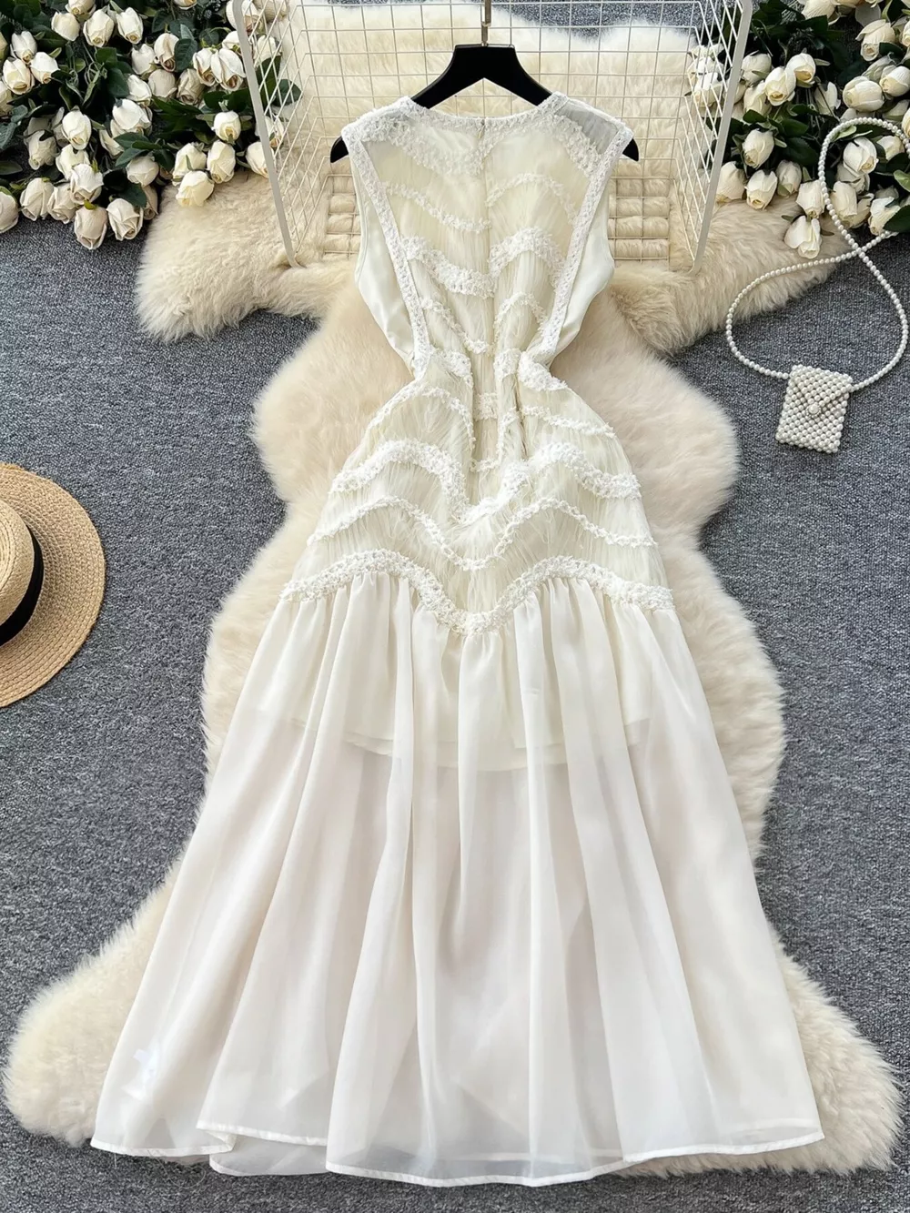 Lace Trimmed Sleeveless Midi Dress, image 2