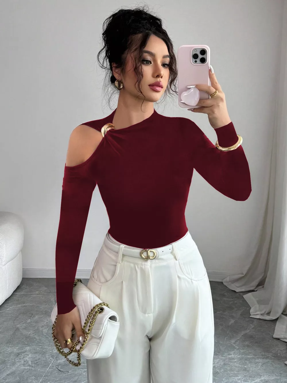 Cutout One-Shoulder Long Sleeve T-Shirt, image 9
