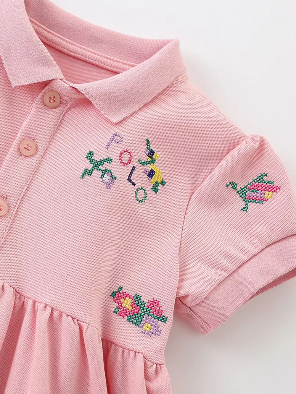 Children's Embroidered Polo Collar Short Sleeve Dress, image 4