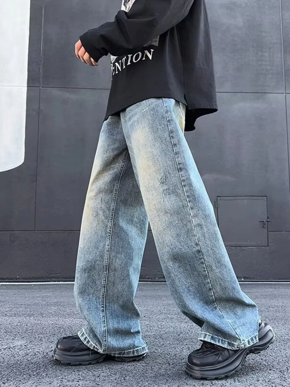 Men's Full Size Wash Wide Leg Jeans Plus Size, image 3