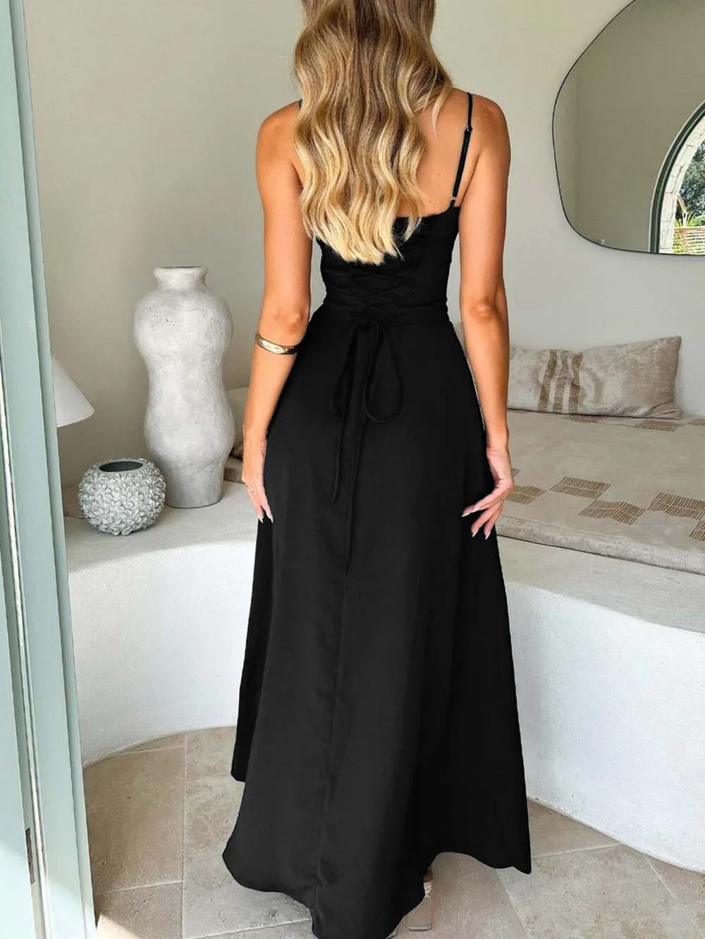 Lace-Up Solid Cami Dress, image 10