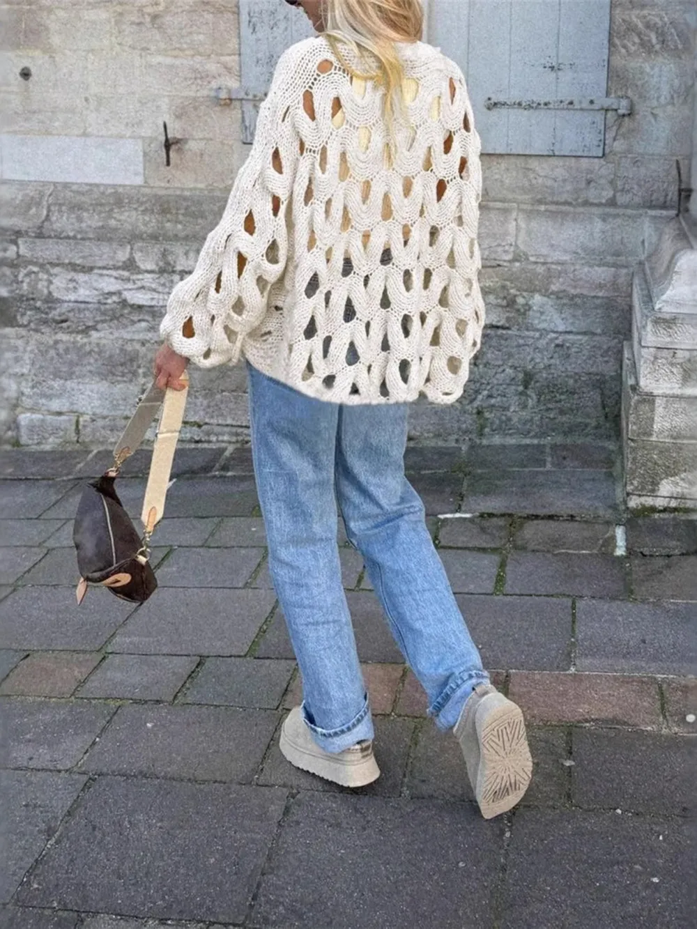 Chunky Cable Knit Hollow Out Sweater, image 5