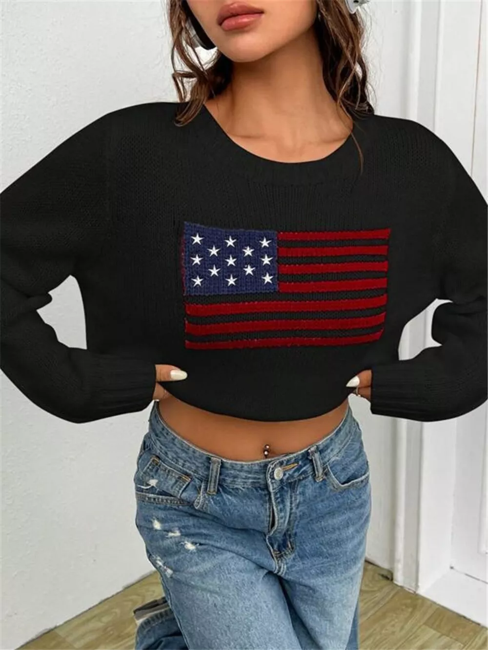 US Flag Round Neck Long Sleeve Sweater, image 8
