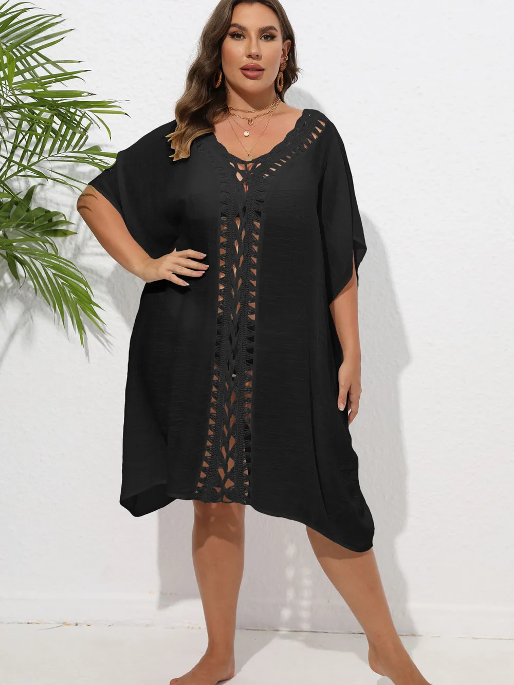 Crochet Trim V-Neck Beach Cover Up Dress, image 15