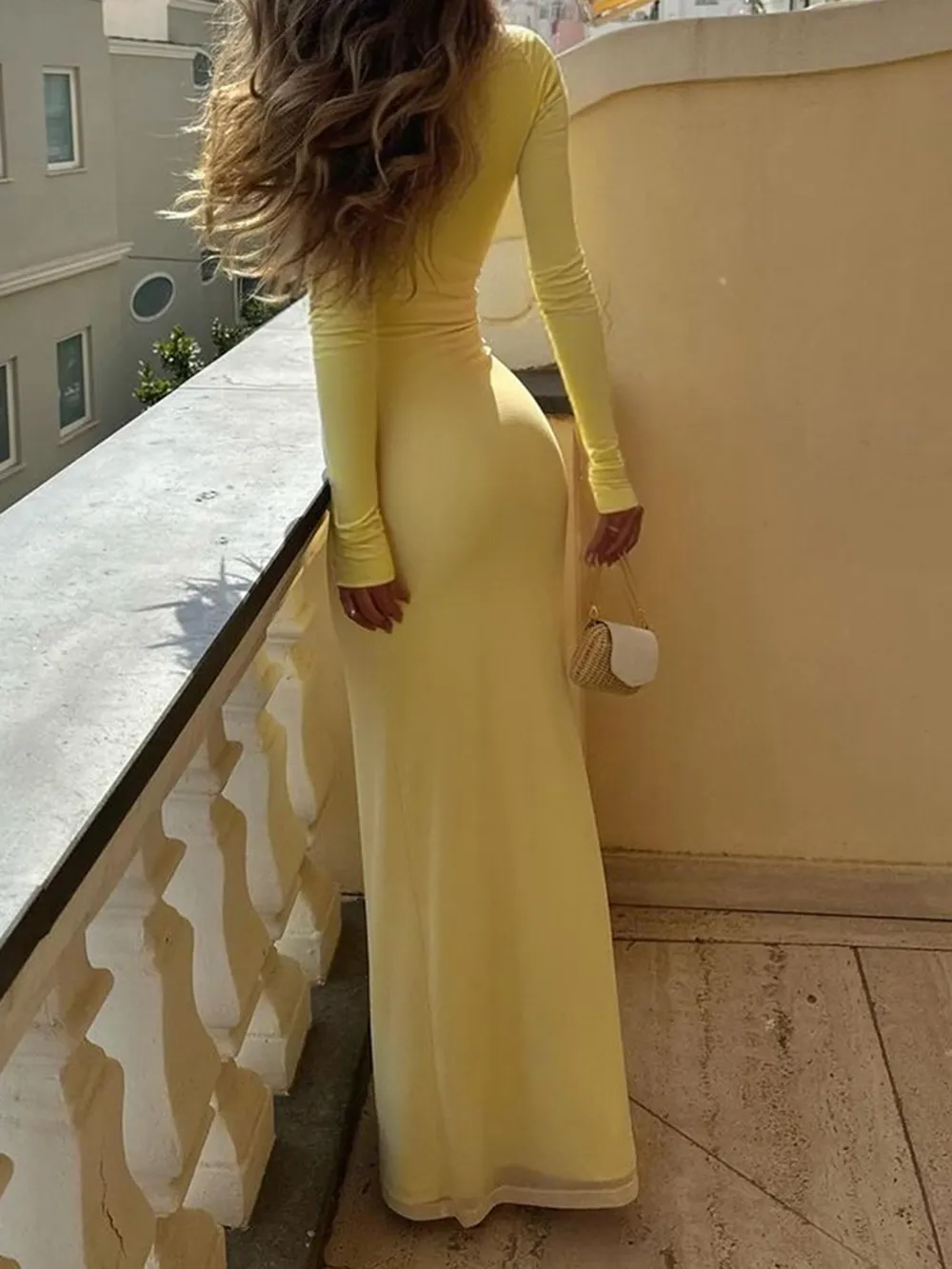 Deep-V Long Sleeve Slim Maxi Dress, image 7