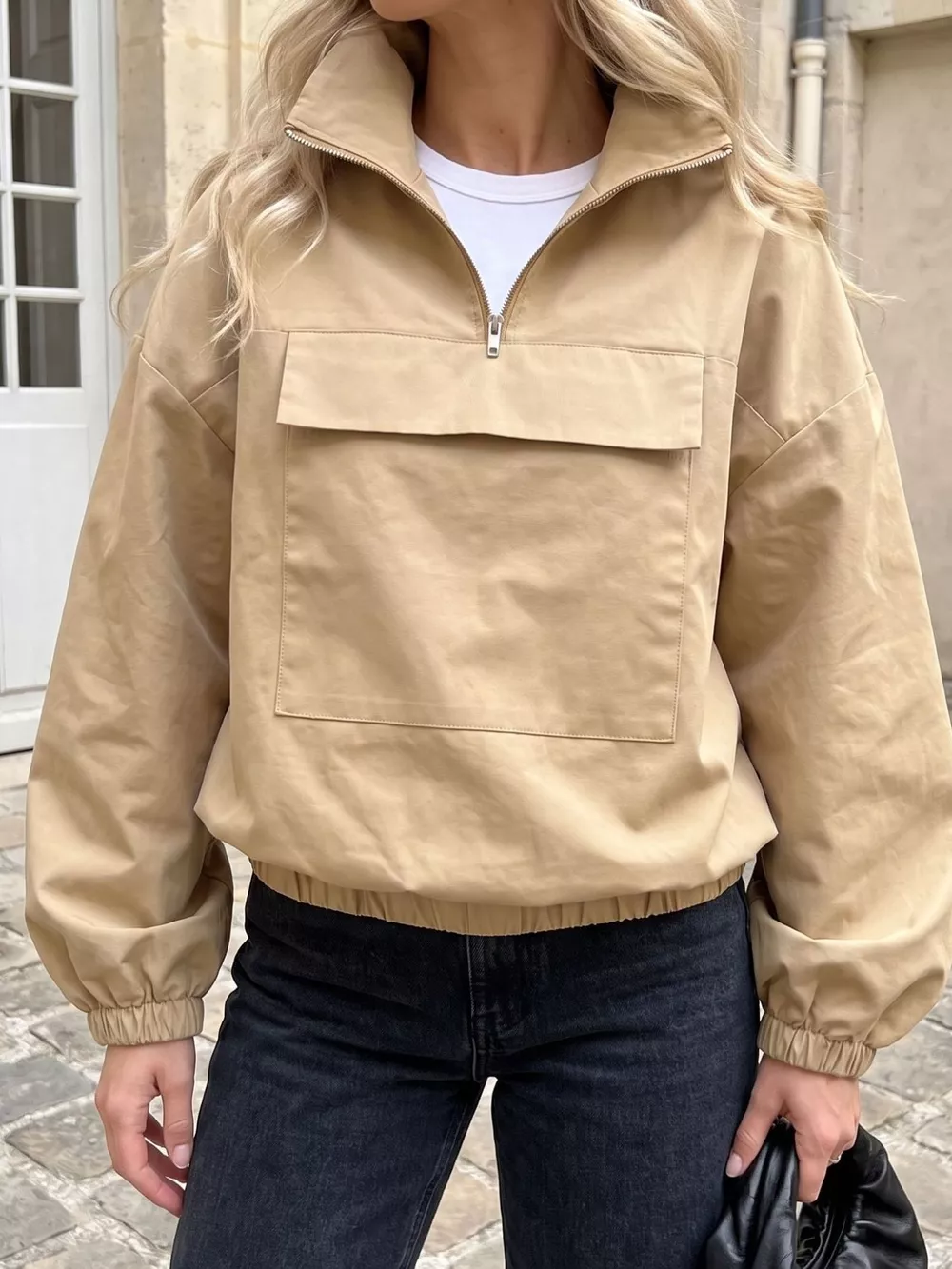 Quarter Zip Front Flap Pocket Top, image 2