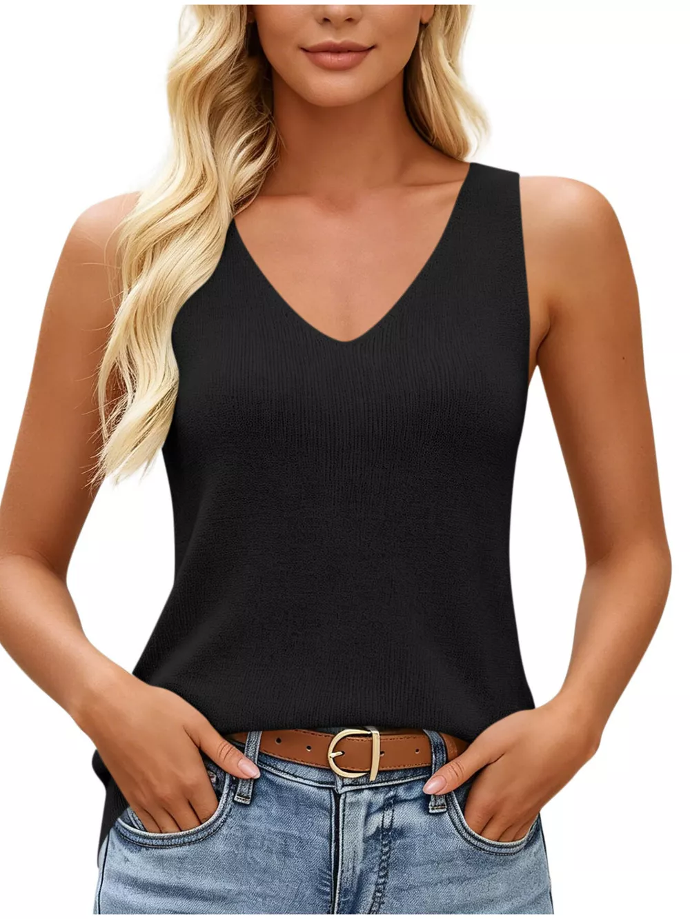 V-Neck Ribbed Knit Tank Top, image 16