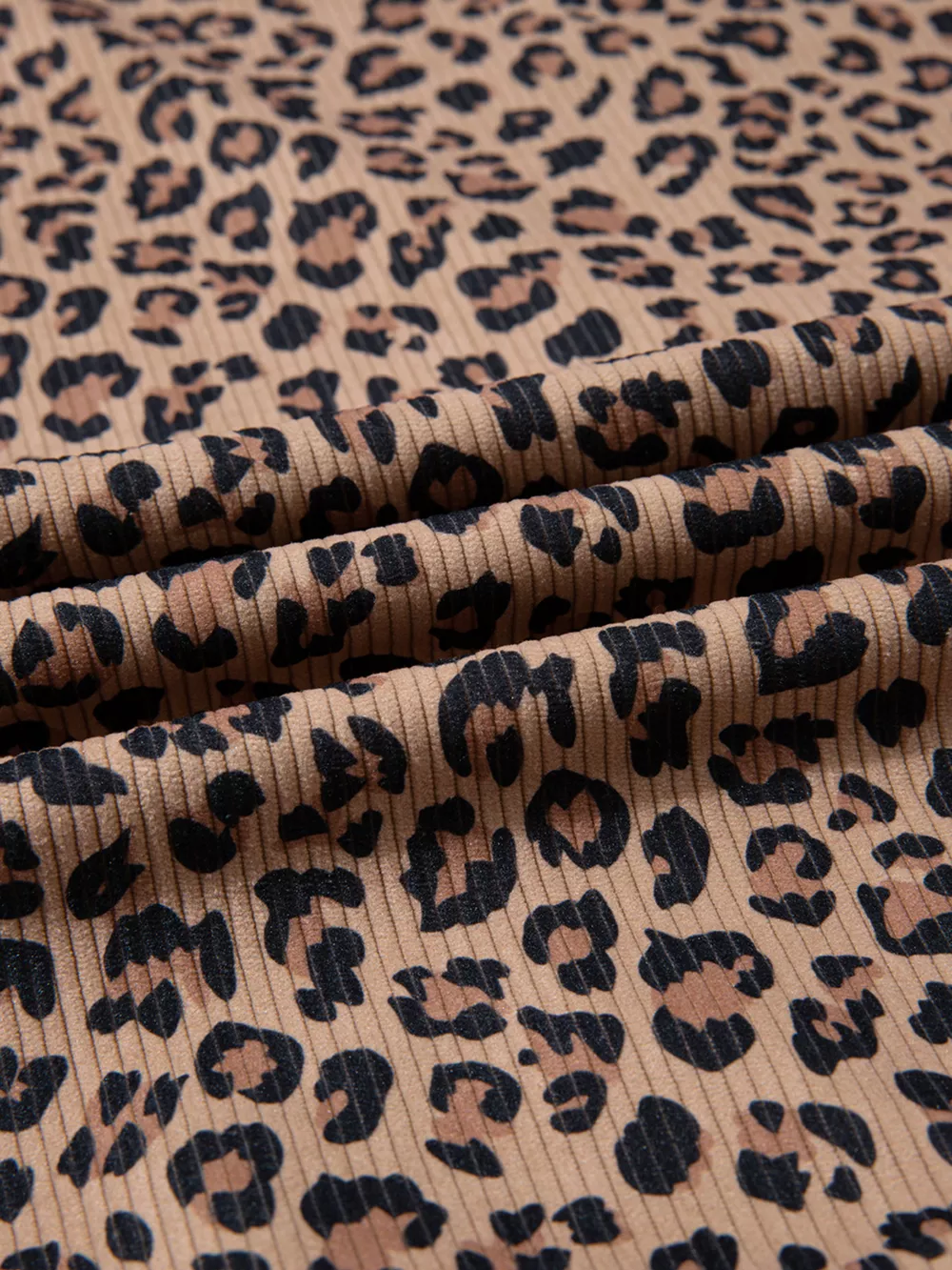 Ribbed Leopard Print Contrast Collar Zip Hoodie, image 5