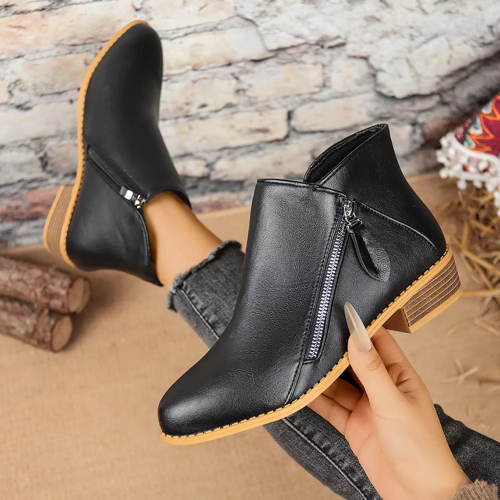 Size Zipper Block Heels Boots, image 9