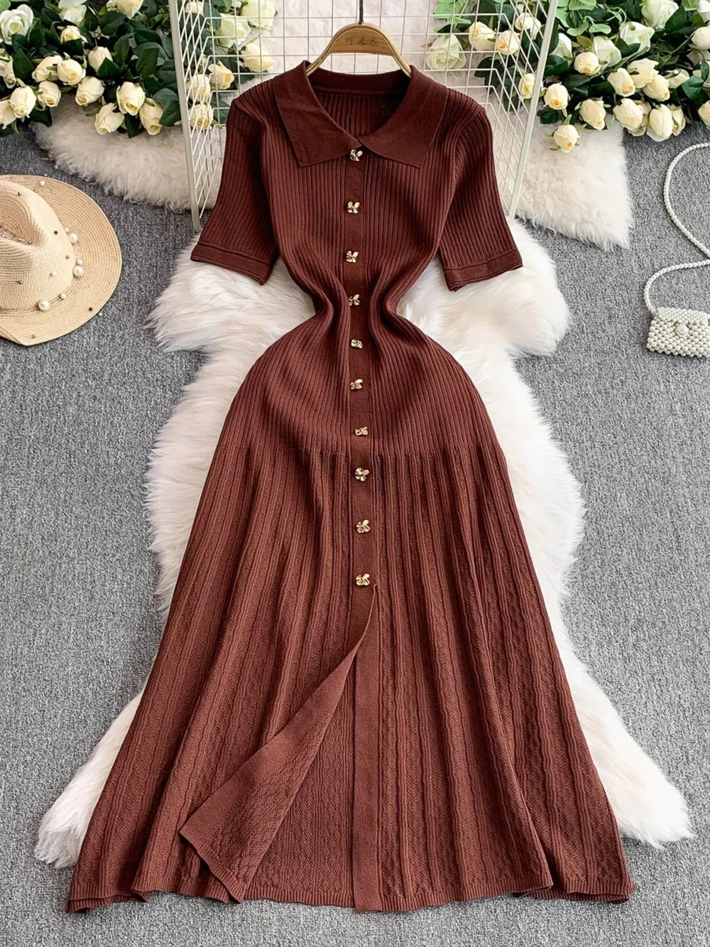 Button Front Ribbed Knit Midi Dress, image 26