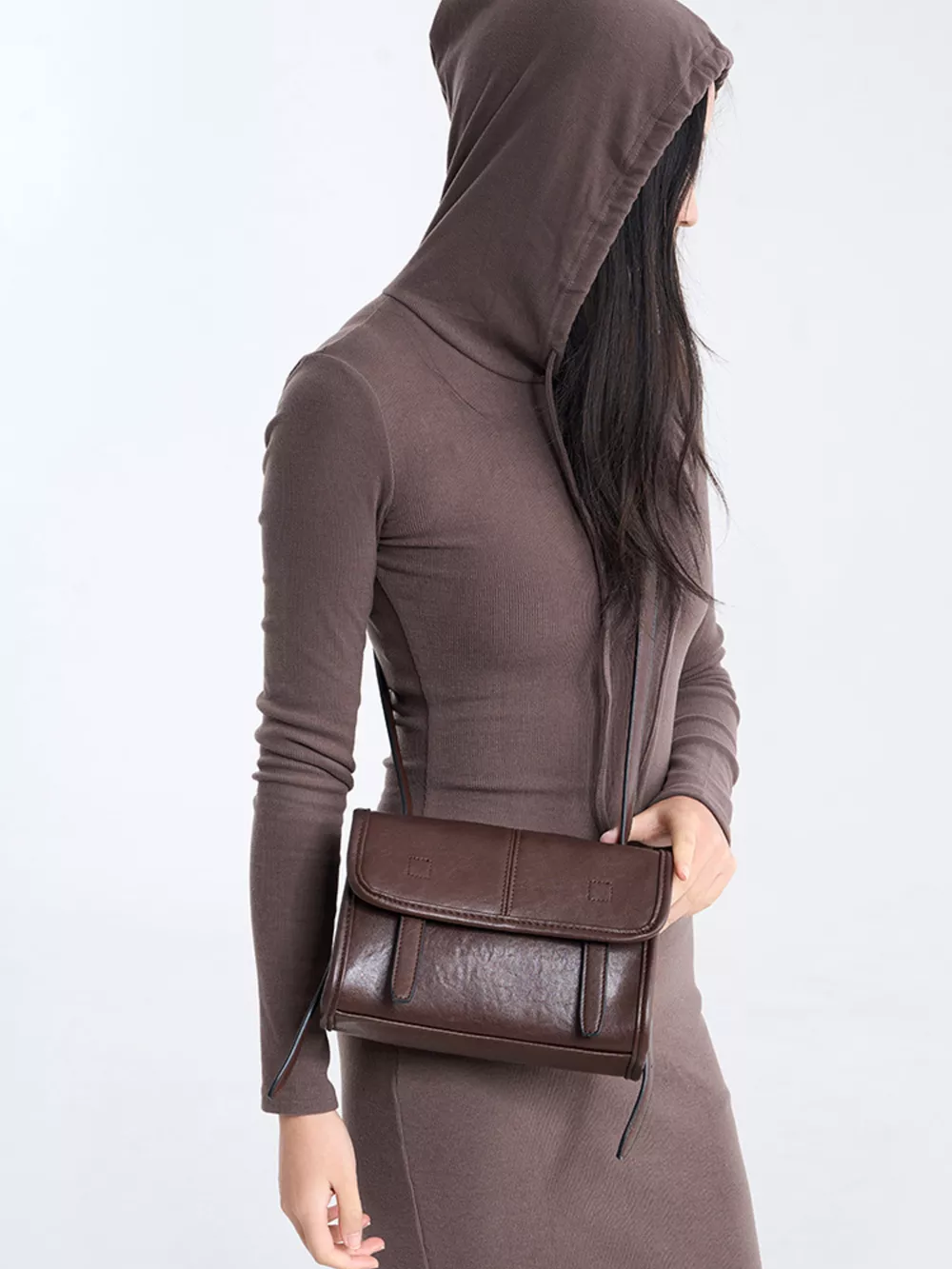 PU Leather Messenger Crossbody Bag with Flap Closure, image 2
