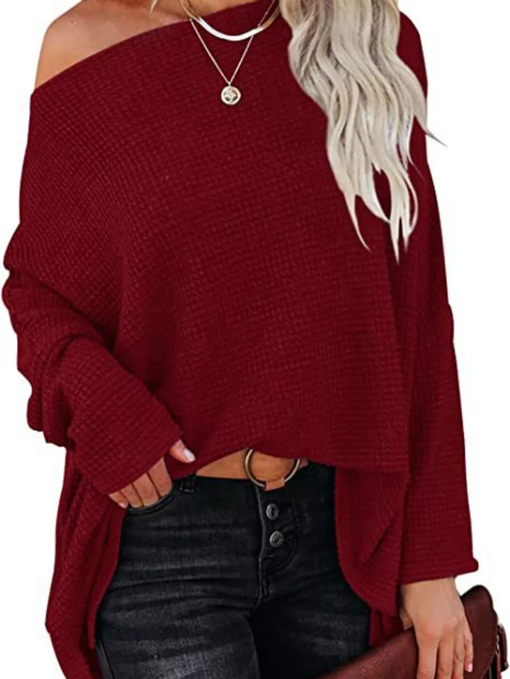 Boat Neck Waffle Knit Top, image 9