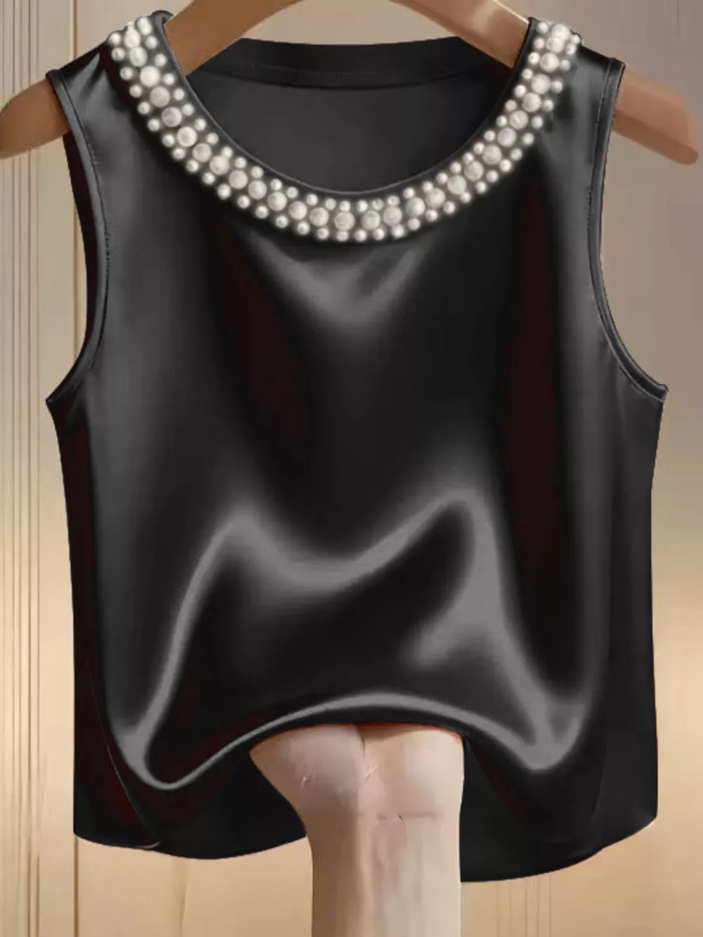 Pearl Embellished Satin Tank Top, image 11