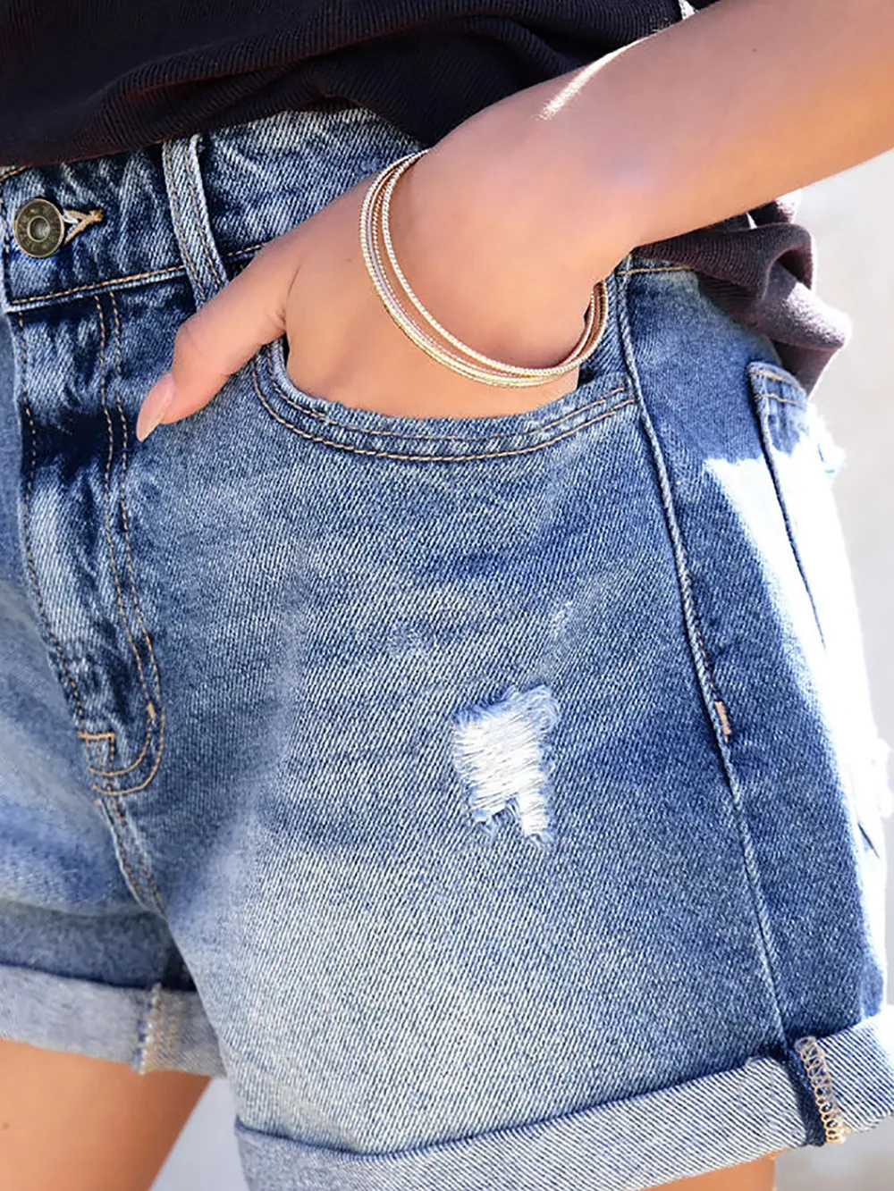 Distressed Denim Shorts, image 2