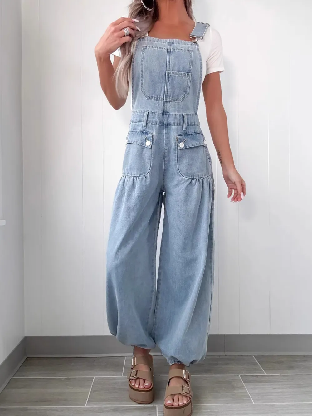 Wide Leg Denim Overalls