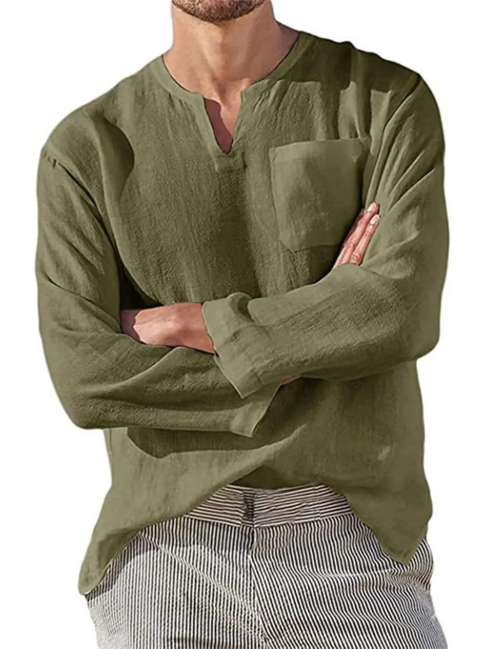 Men's Full Size Notched Long Sleeve Top Plus Size, image 8