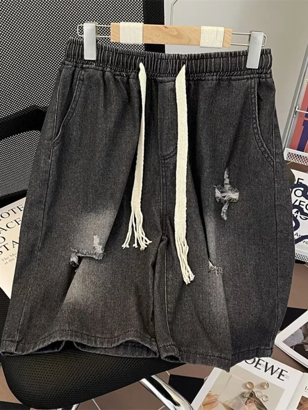 Men's Full Size Distressed Drawstring Denim Shorts Plus Size, image 2