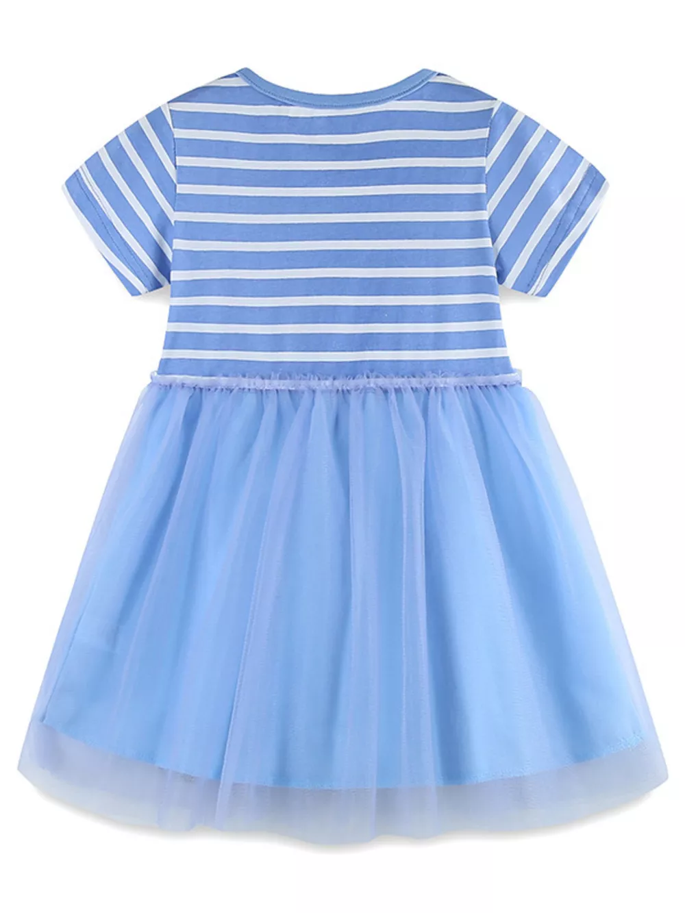 Children's Striped Tulle Dress with Butterfly and Flower Appliques, image 4