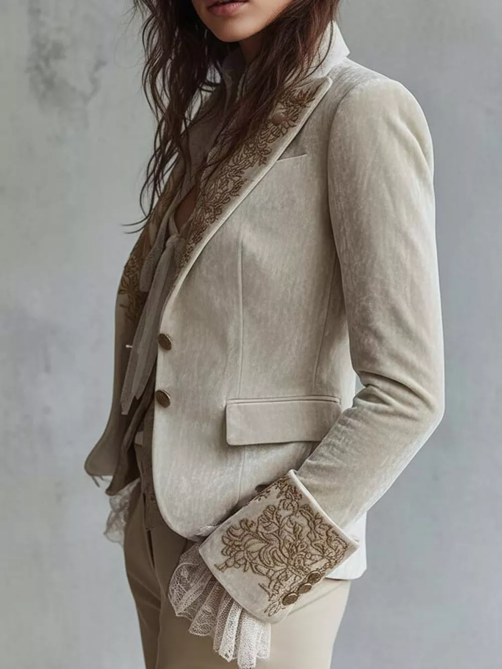 Embroidered Velvet Long Sleeve Blazer, image 4