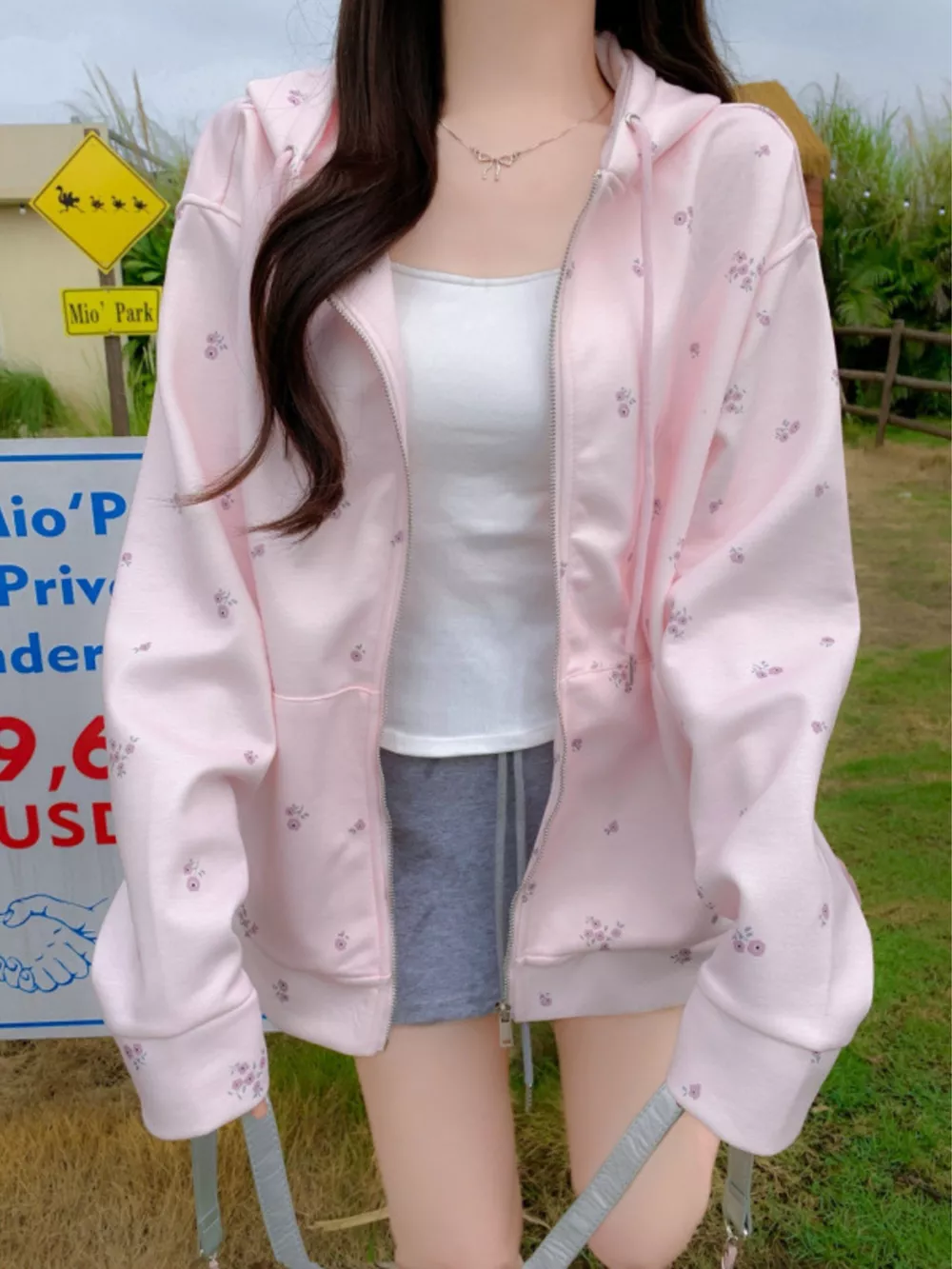 Floral Print Zip-Up Hoodie, image 3