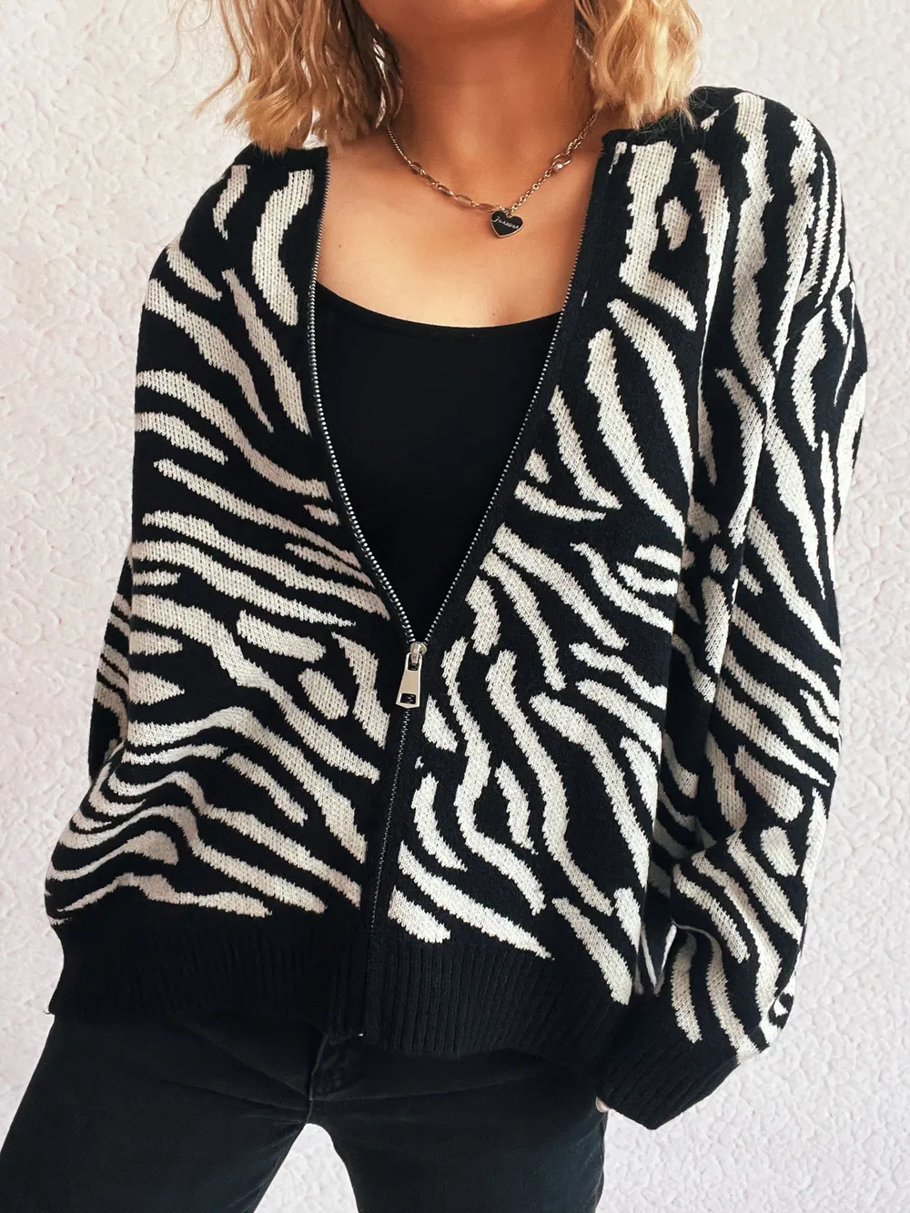 Zebra Print Zip Up Cardigan, image 5