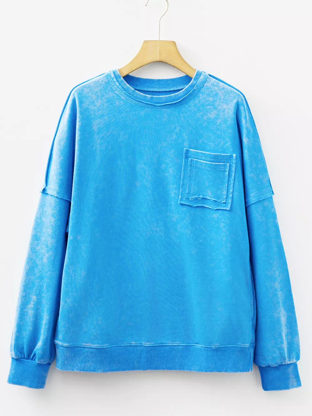 Mineral Wash Raw Seam Double Patched Pocket Sweatshirt, image 6
