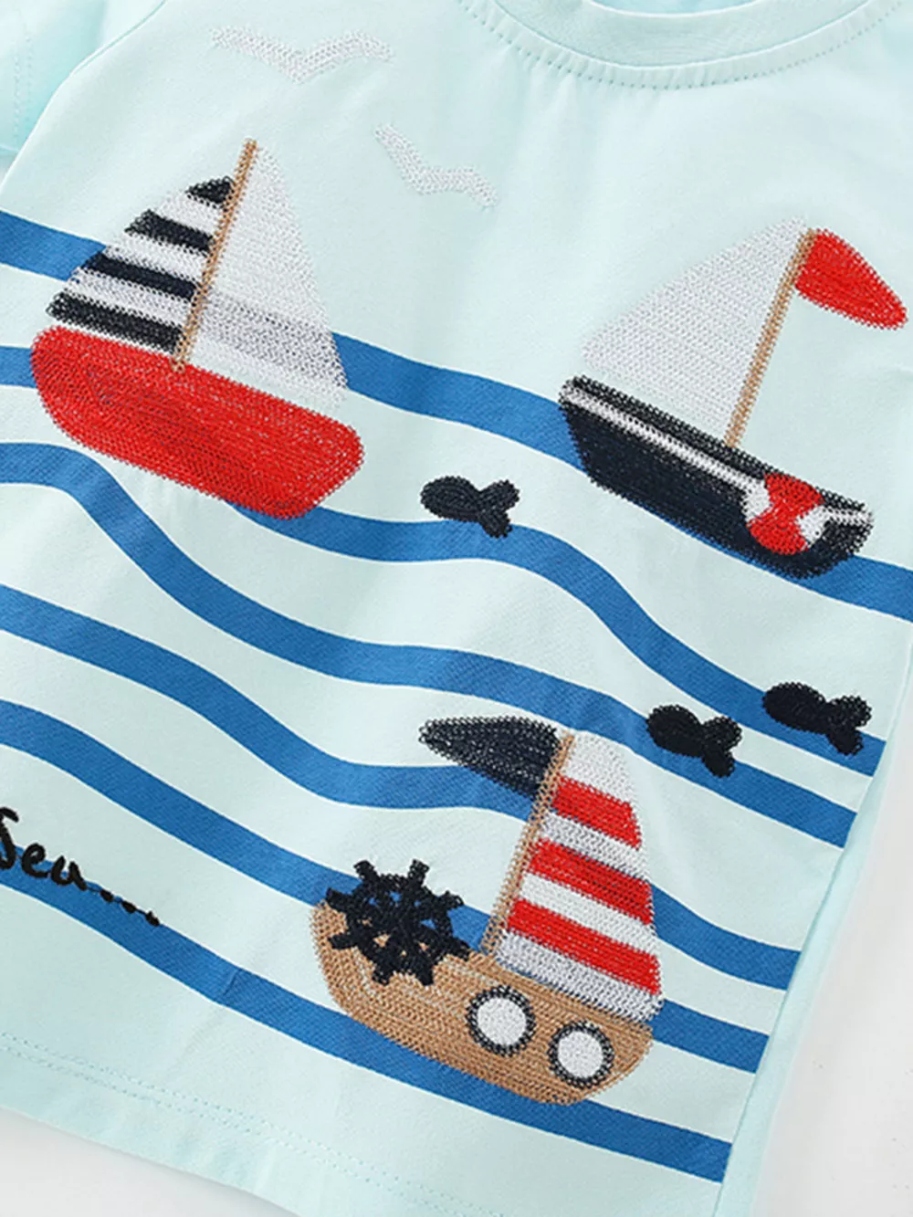 Children's Sailboat Embroidered Short Sleeve T-Shirt, image 2