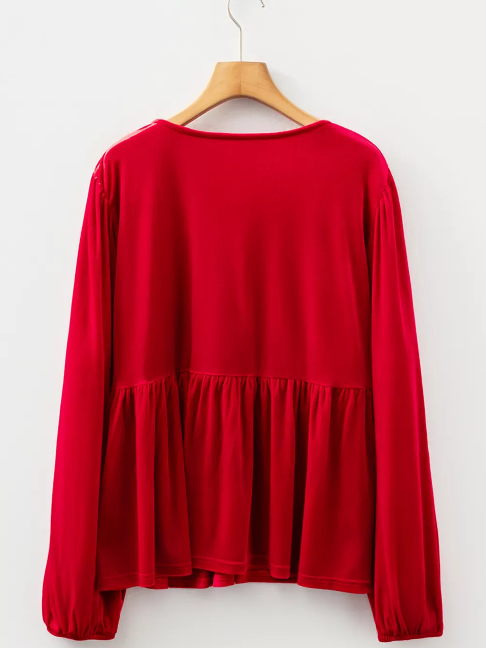Plus Size Tie Front Velvet Peplum Blouse, image 6
