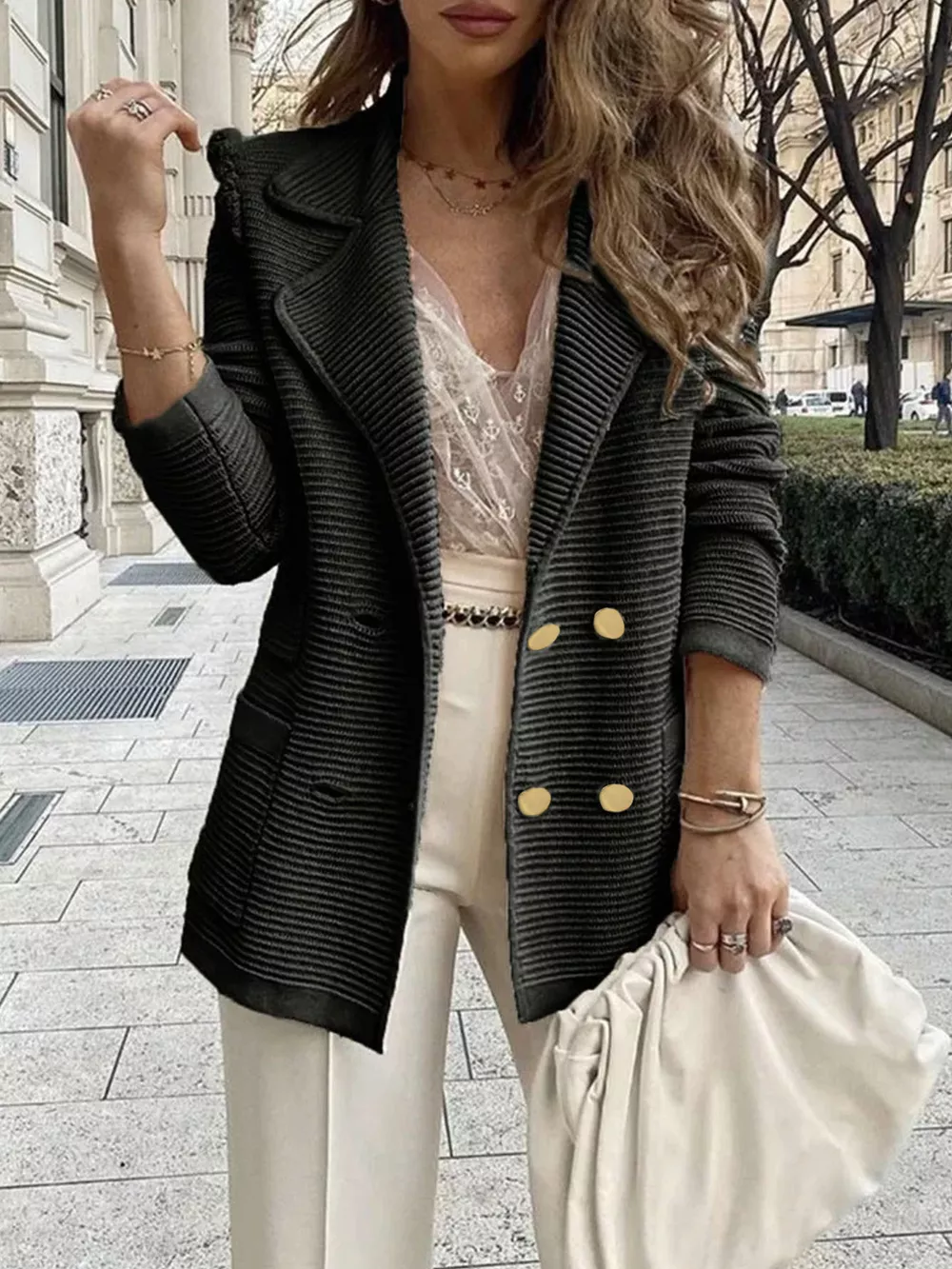 Texture Knit Double-Breasted Blazer, image 12