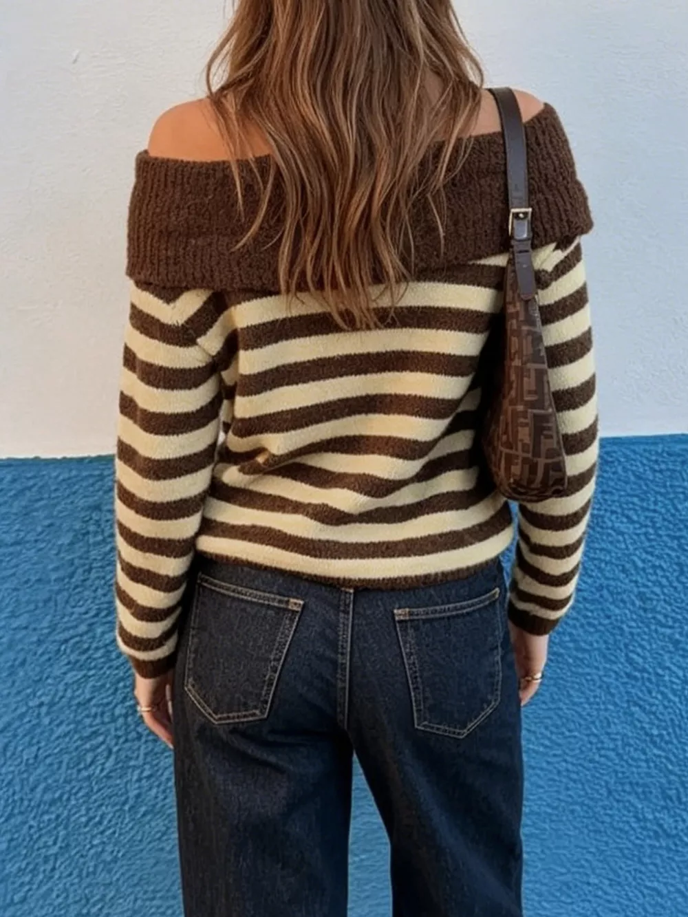 Off-Shoulder Striped Knit Top, image 6