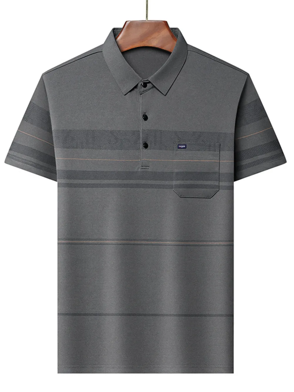 Men's Plus Size Striped Short Sleeve Polo, image 2
