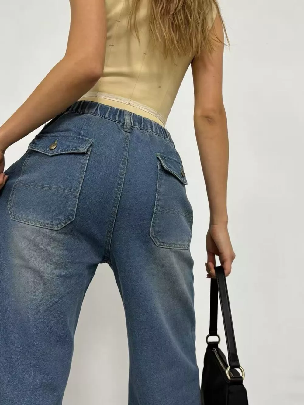 Wide Leg Contrast Stitching Jeans, image 11