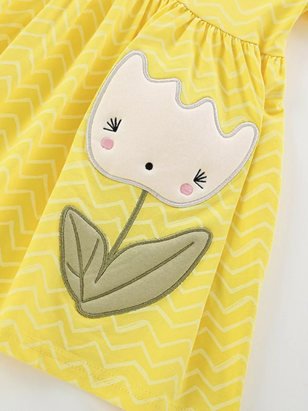 Children's Cute Cartoon Flower Applique Wave Striped Dress, image 4