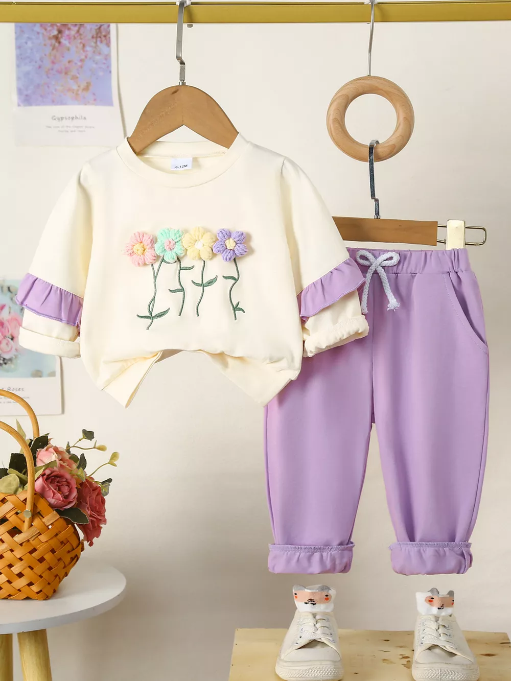 Children's Flower Long Sleeve Top and Pants Set, image 2