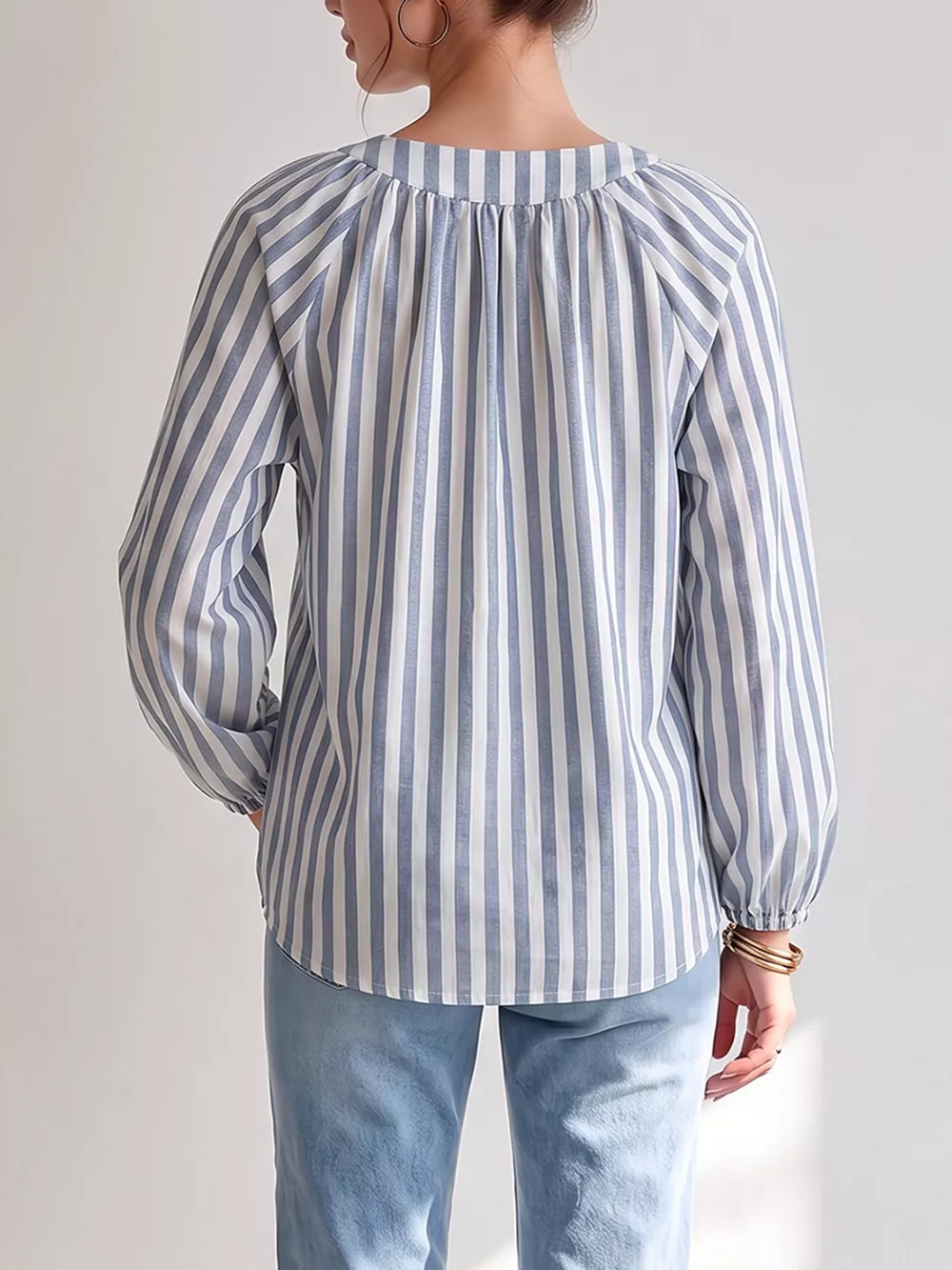 Striped Tie Front Long Sleeve Blouse, image 2
