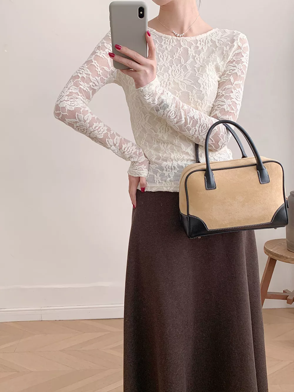 Lace Round Neck Long Sleeve Top, image 32